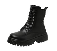 Women's Autumn and Winter Lace Up Solid Color Thick Soled Mid Calf Casual Comfort Boots