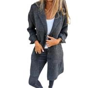 Women's Autumn and Winter Sexy Elegant Retro Coat Flip Lapel Button Jacket Casual Gripper Long with Pockets Jacket Single-Breasted Mid-Length Coat (Gray,M)
