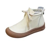 Women's Autumn and Winter Soft Bottom Soft Leather Ankle Boots Anti Collision Flat Bottom Velvet Leather Boots with Yellow Beige, beige, 35 EU