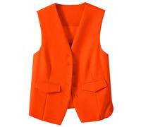 Women's Autumn And Winter Vest Small Waistcoat Suit Waistcoat Fringe Vest for Women (Orange, L)