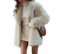 Women's Autumn and Winter Warm Soft Fluffy Long Sleeve Lapel Mid-length Faux Fur Coat Retro Fashionable Loose Casual Comfortable Furry Coat (Beige,S)