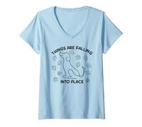 Womens Autumn Dog Lover Leaves Things are Falling Into Place V-Neck T-Shirt