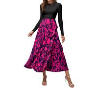 Women's Autumn Dresses UK 2025 Crew Neck Long Sleeve Flowy Ruffle Casual Floral Maxi Dress,Brown Dresses for Women UK Summer Long Floral Skort Wedding Guest 3XL Guests Ladies Linen Skater,u155k