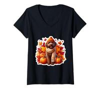 Womens Autumn Fall Brown Lagotto Romagnolo Dog Owner Lover Vintage V-Neck T-Shirt
