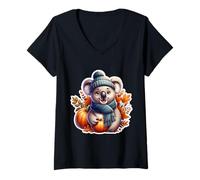 Womens Autumn Fall Koala Lover Thanksgiving Pumpkin Australia Cute V-Neck T-Shirt