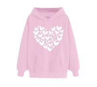 Women's Autumn Hooded Sweatshirt With Pockets And Drawstring Featuring A Heart Shaped Printed Loose Casual Long Sleeved Sweatshirt Women Winter Clothes Cute Winter Clothes Women (Pink, M)