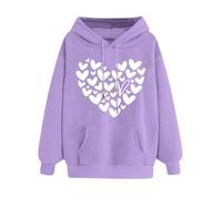 Women's Autumn Hooded Sweatshirt With Pockets And Drawstring Featuring A Heart Shaped Printed Loose Casual Long Sleeved Sweatshirt Women Winter Clothes Cute Winter Clothes Women (Purple, XL)