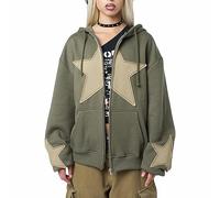 Women's Autumn Hoodie Y2K Oversized Zip Up Hooded Jacket Long Sleeve Y2K Zip Up Hoodie Butterfly/stars print hooded Sweatshirt 90s Y2K E-Girl Transitional Jacket Streetwear