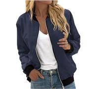 women's autumn jackets Jackets for Women Uk Full Zip Up Bomber Jacket Lightweight Long Sleeve Ladies Tops Plain Casual Coats Autumn Winter Clothes with Pockets,Navy,4XL