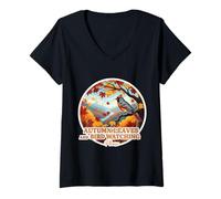 Womens Autumn Leaves and Bird Watching Please Fall Lover Vintage V-Neck T-Shirt
