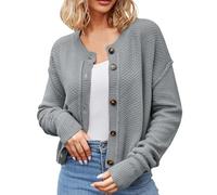 Women's Autumn Long Sleeve Jacket - Chunky Knit Round Neck with Buttons Casual Solid Colour Cardigan Chic and Elegant Loose Fit Coats Comfortable Vintage Versatile Jackets