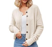 Women's Autumn Long Sleeve Jacket - Chunky Knit Round Neck with Buttons Casual Solid Colour Cardigan Chic and Elegant Loose Fit Coats Comfortable Vintage Versatile Jackets