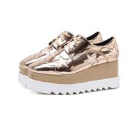 Women's Autumn Platform Oxfords Shoes 8cm High Heel Square Toe Lace-Up Wedge Loafers Flats Shoes for Dressy Office(Champagne,4.5 UK)