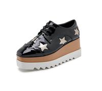 Women's Autumn Platform Oxfords Shoes 8cm High Heel Square Toe Lace-Up Wedge Loafers Flats Shoes for Dressy Office(Black 1,6.5 UK)