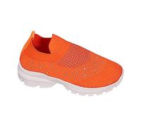 Women's Autumn Round Toe Rhinestone Thick Sole Flying Woven Slip On Casual Women's Shoes Sneaker Wedge Heels for Women (Orange, 2)