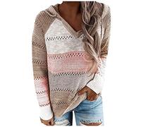 Women's Autumn Sweaters Hollow Out Casual Fashion Hooded V Neck Womens Jumpers Long Sleeve Sweaters for Women UK