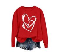 Womens Autumn Winter Casual Printed Pullover Tops Long Sleeve Crewneck Oversized Sweatshirts Crop Sweatshirts for Women (Red, S)