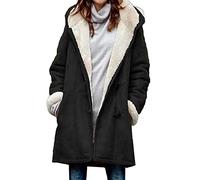 Womens Autumn Winter Coat, Casual Women Winter Solid Color Horn Buckles Fleece Lining Long Warm Hooded Coat - Black L