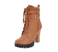 Women's Autumn Winter Fashion Ankle Boots British Style High Heel Chunky Round Toe Non Slip Comfortable Casual Footwear (Brown, 5)