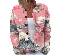 Women's Autumn Winter Sweaters Open Front Knit Casual Loose Button Down Long Sleeve Coat Fall Cute Print Cardigan Sweater