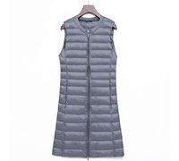 Women's Autumn Winter Ultra Light Down Vest Long Gilet Coat Bodywarmer Packable Lightweight Sleeveless Button Jacket Outdoor Puffer Vest,Gray,Xl
