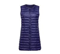 Women's Autumn Winter Ultra Light Down Vest Long Gilet Coat Bodywarmer Packable Lightweight Sleeveless Button Jacket Outdoor Puffer Vest,Navy Blue,L