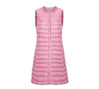 Women's Autumn Winter Ultra Light Down Vest Long Gilet Coat Bodywarmer Packable Lightweight Sleeveless Button Jacket Outdoor Puffer Vest,Pink,3Xl