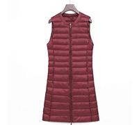 Women's Autumn Winter Ultra Light Down Vest Long Gilet Coat Bodywarmer Packable Lightweight Sleeveless Button Jacket Outdoor Puffer Vest,Wine Red,M