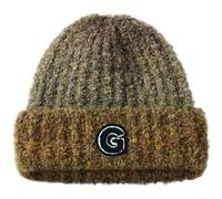 Women's autumn winter wool blend knitted hat with gradient design, thick warm material, 3D letter logo decoration, and soft folded edges for extra comfort (brown)