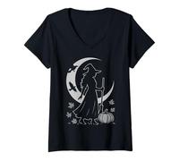 Womens Autumn Witch Mabon Vibes Fall Equinox Pagan Pumpkin Design V-Neck T-Shirt
