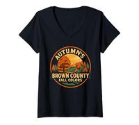 Womens Autumn's Brown County Shirt Fall Colors Scenic Landscape V-Neck T-Shirt
