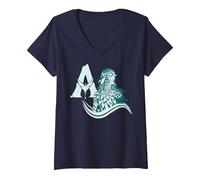 Women's Avatar: Fire and Ash Neytiri Avatar Distressed Logo V-Neck T-Shirt, Navy Blue, Small