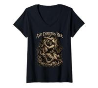 Women's Ave Christus Rex - Jesus Defeating The Devil V-Neck T-Shirt
