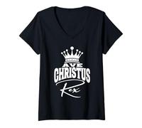 Womens Ave Christus Rex Traditional Catholic Latin Hail Christ King V-Neck T-Shirt
