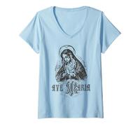 Women's Ave Maria Schubert Latin Mass Blessed Mother Hail Mary Lady V-Neck T-Shirt