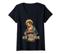 Women's Ave Maria Schubert Latin Mass Blessed Mother Mary Catholic V-Neck T-Shirt