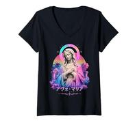 Women's Ave Maria Virgin Mary Vaporwave Statue Art Studio Design V-Neck T-Shirt