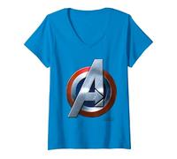Women's Avengers Age of Ultron Captain America Logo V-Neck T-Shirt, Sapphire Blue, Medium