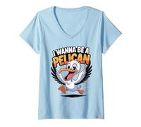 Women's Aves Classic Super Coastal Detailed Graphic Ocean Pelican V-Neck T-Shirt