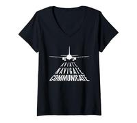 Women's Aviate Navigate Communicate Pilot Quote Aviation Runway V-Neck T-Shirt