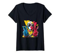 Women's Aviator Double Peace Retro Pop Pilot Graphic Art Sign Funny V-Neck T-Shirt