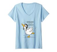 Women's Aviator Duck Dreams Don't Need Logic Whimsical Pilot Bird V-Neck T-Shirt