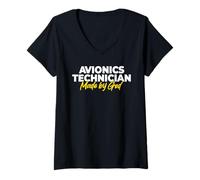 Women's Avionics Technician Made By God V-Neck T-Shirt