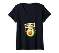 Womens Avo Nice Day I Funny Vegan Cartoon Avocado V-Neck T-Shirt