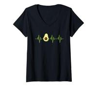 Womens Avocado Heartbeat Nutrition Food World Vegan Day Plant Based V-Neck T-Shirt