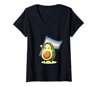 Womens Avocado Transgender Flag CSD Pride Kawaii LGBTQ Queer Trans V-Neck T-Shirt