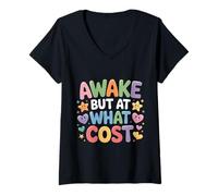 Womens Awake But at What Cost Sarcastic Sleepy Existence - V-Neck T-Shirt