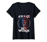 Women's Awake, Not Woke American Flags t Awake Not Woke No Weakness V-Neck T-Shirt