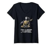 Womens Awakening and Mindfulness T-Shirt - Satirical Meditation Art V-Neck T-Shirt