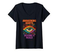 Womens Awakening Hurts Before It Heals Third Eye Soul Enlightenment V-Neck T-Shirt